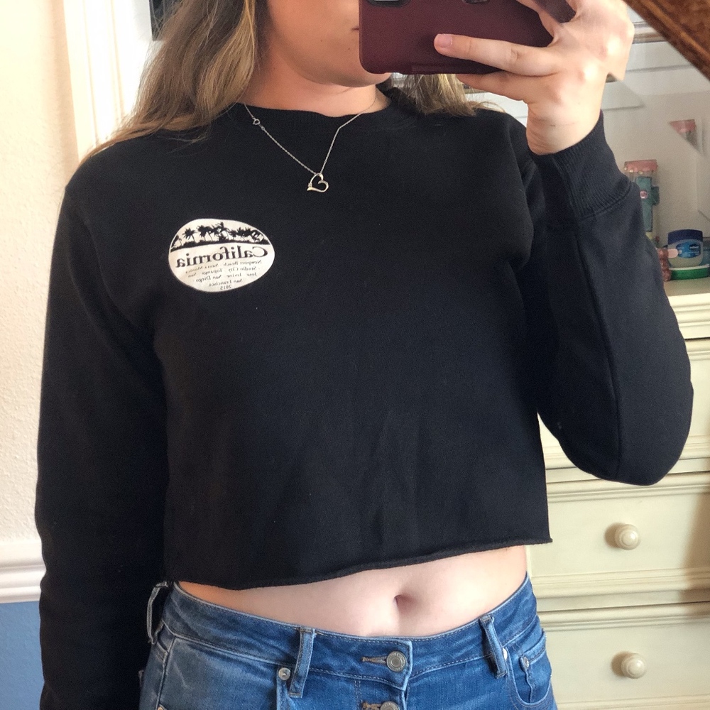 Brandy Melville Black Crew Neck Cutoff
